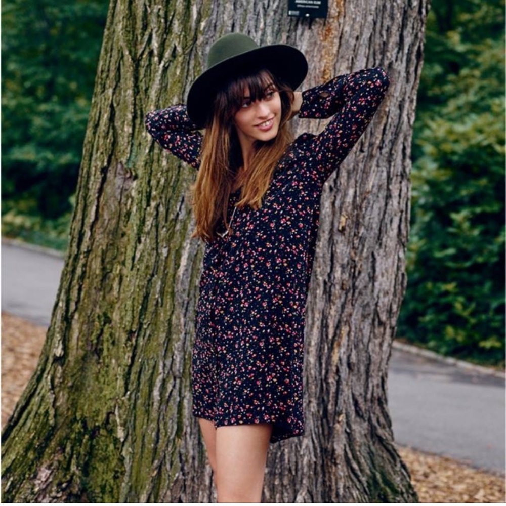 Madewell X Sezane Elly Silk Button Down Shirt Dress Lined Black Floral S